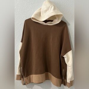 Madewell MWL Colorblock Hoodie Brown Cream Side Zip Sweatshirt Size L